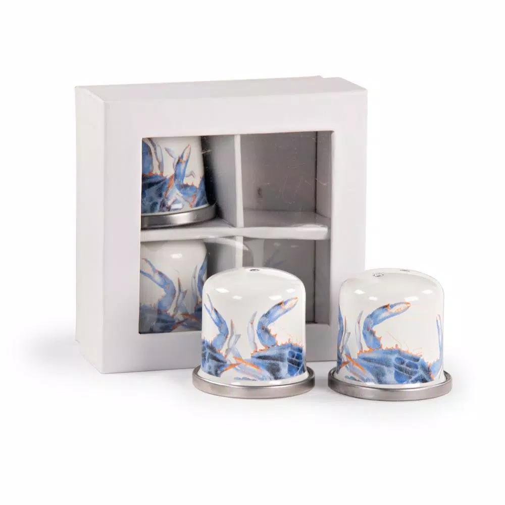 Golden Rabbit Blue Crab Enamelware Salt and Pepper Shakers, Set of 2