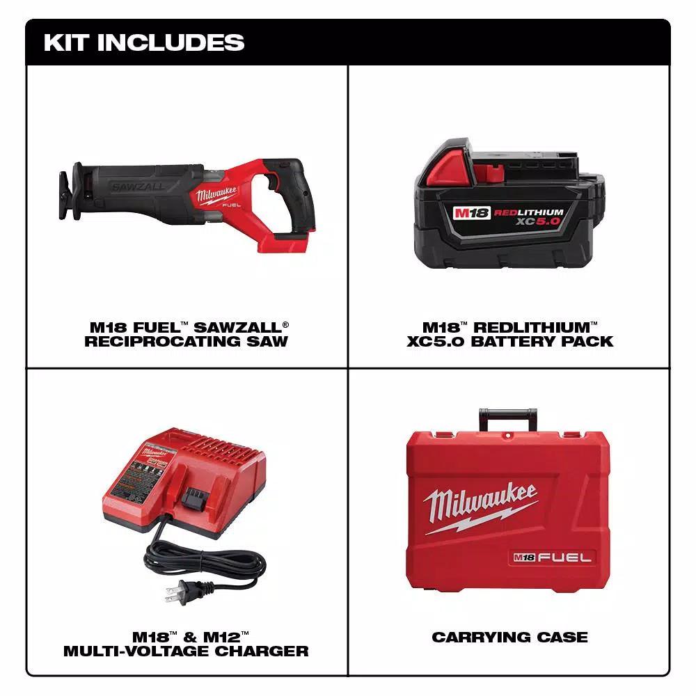 Milwaukee M18 FUEL 18V Brushless Reciprocating Saw Kit with 5.0 Ah Battery, Charger, and Case
