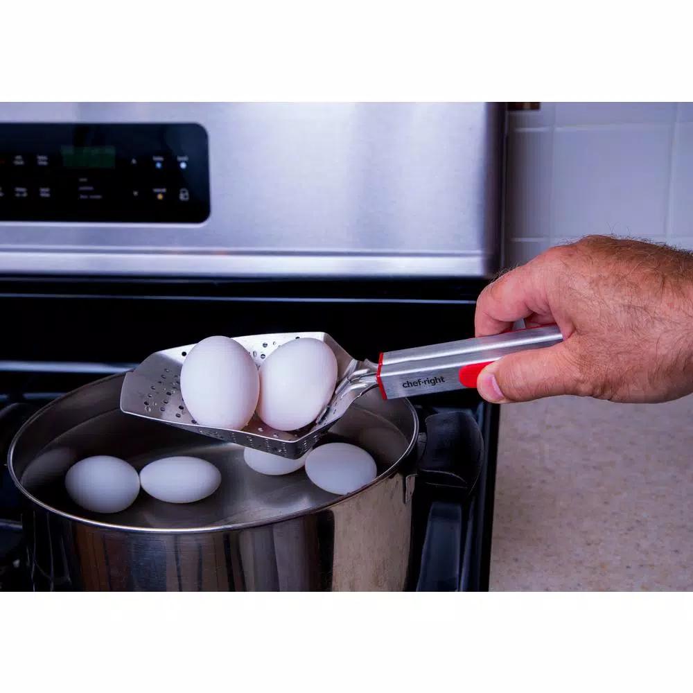 Chefright QuickScoop Red Colander Tongs with Soft Grips, Brushed Stainless Steel (Set of 2)