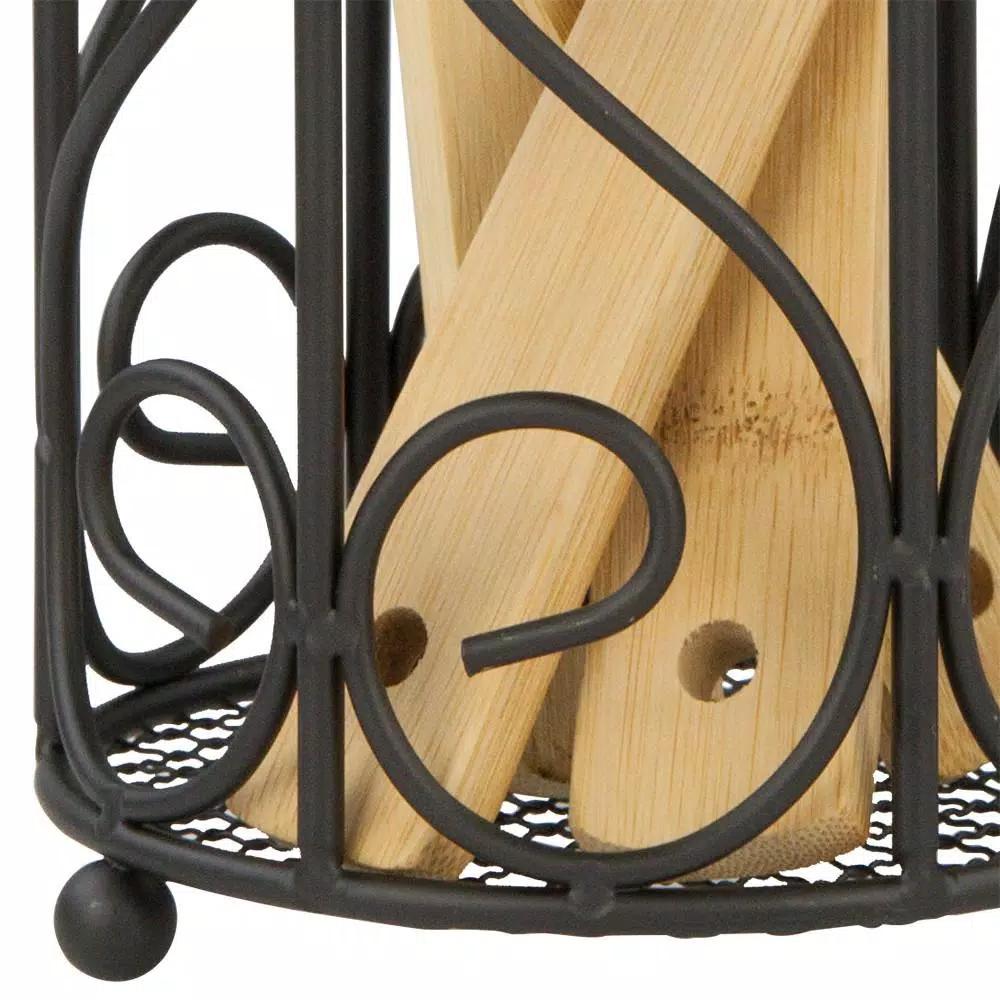 Unbranded Scroll Collection Black Steel Utensil Holder with Mesh Bottom and Non-Skid Feet