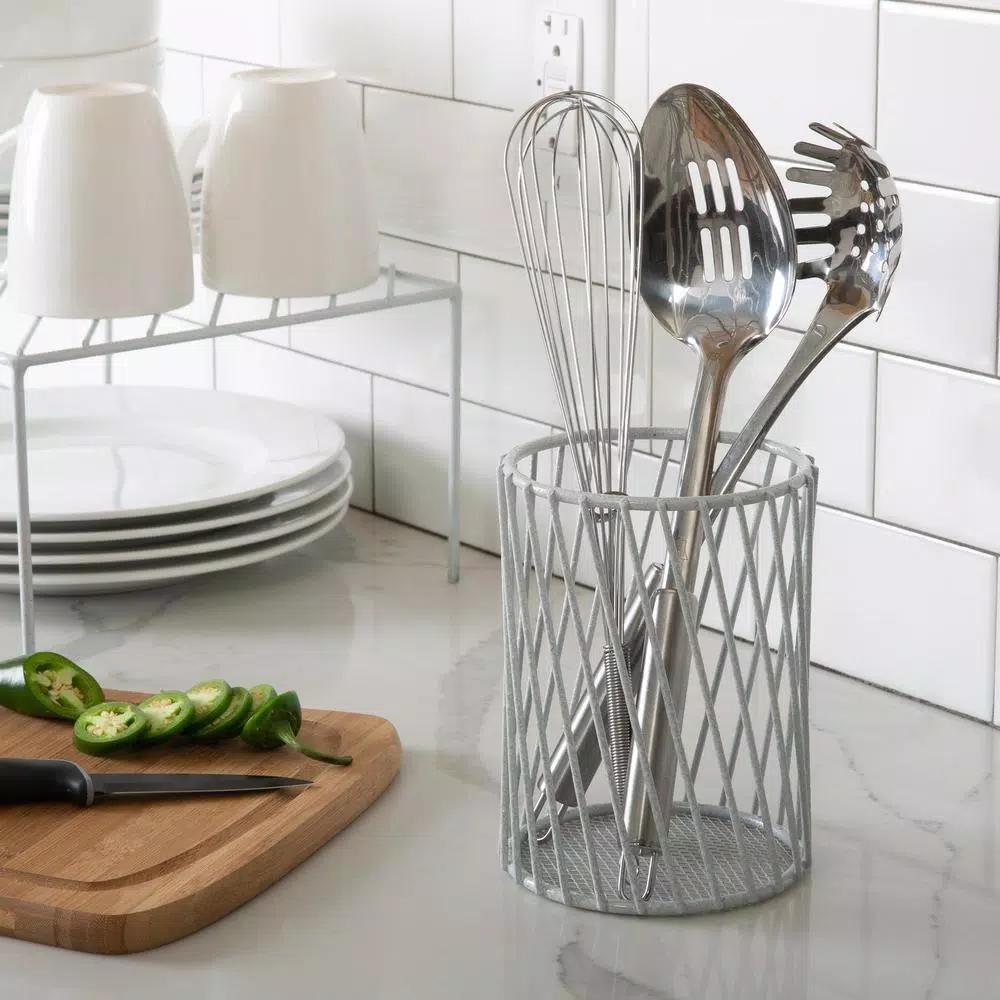 Laura Ashley Speckled Cutlery Basket - White Utensil Holder