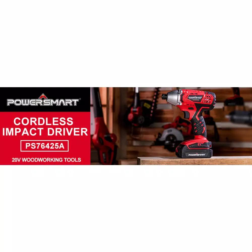 PowerSmart 20V Cordless 1/4 in. Hex Impact Driver Kit with 1.5 Ah Battery and Charger
