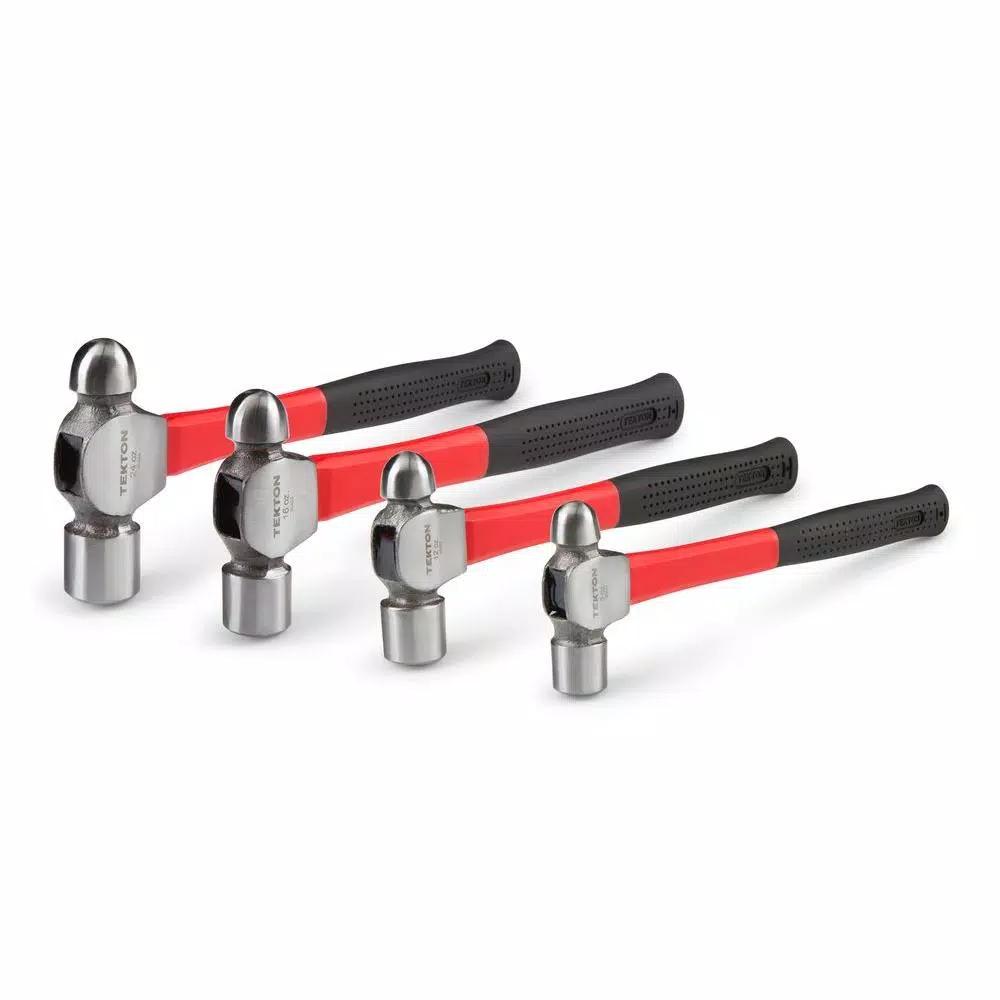 TEKTON 4-Piece Ball Peen Hammer Set, 8, 12, 16, and 24 oz. with Fiberglass Composite Handles