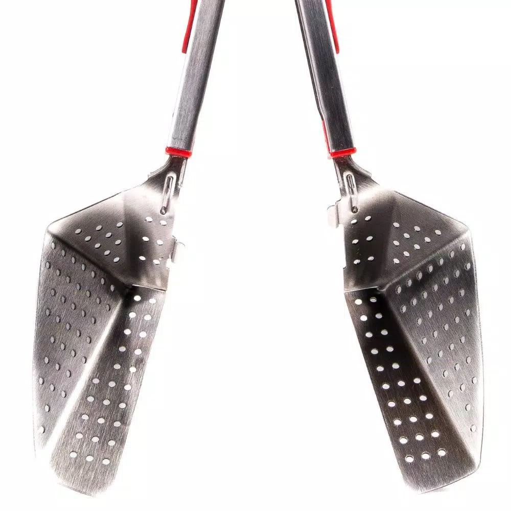 Chefright QuickScoop Red Colander Tongs with Soft Grips, Brushed Stainless Steel (Set of 2)