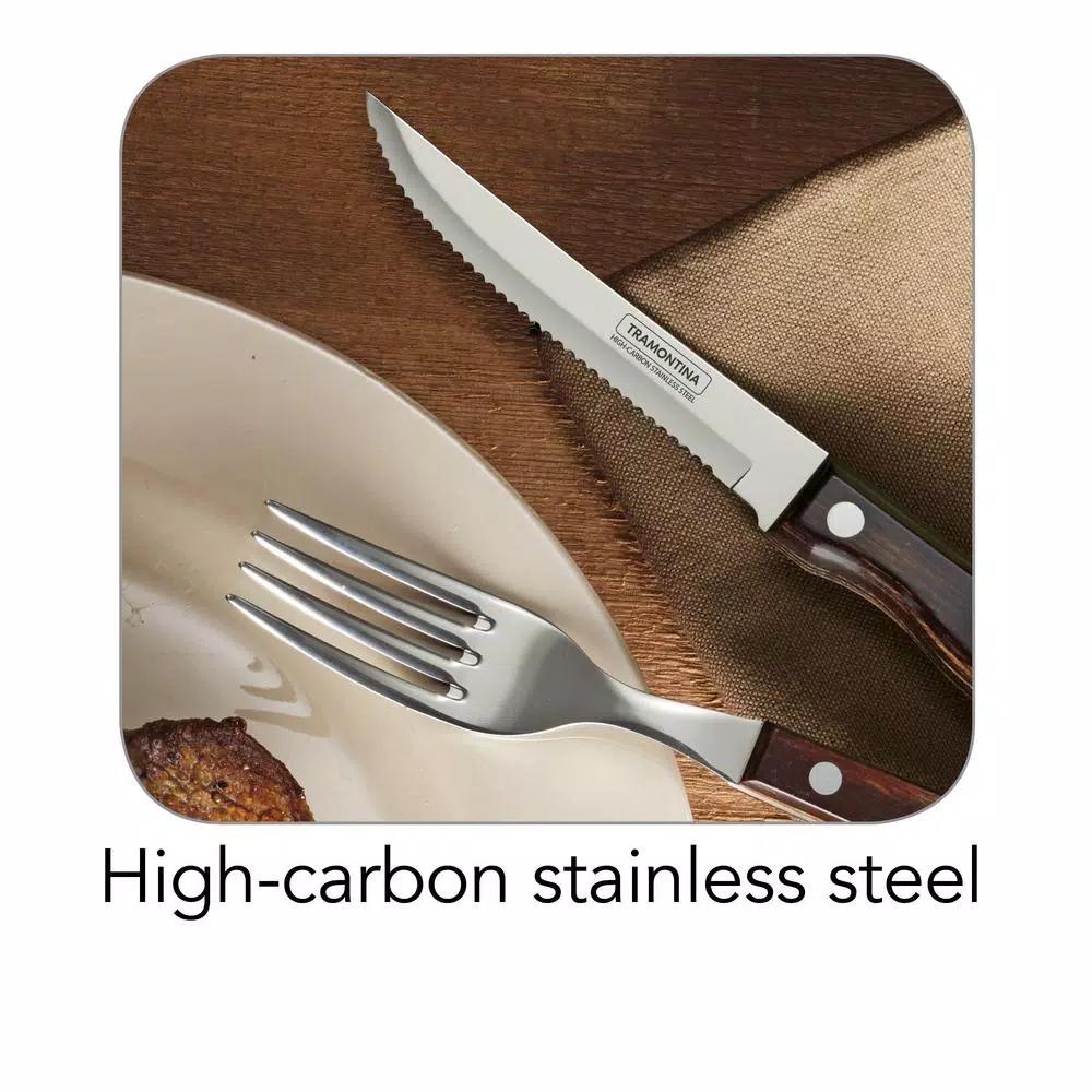Tramontina Churrasco 8-Piece Steak Knife and Fork Set with Dark Brown Poly-Wood Handles