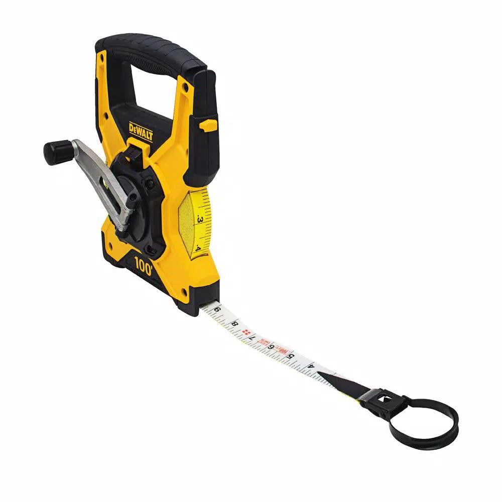 DEWALT 100 ft. Fiberglass Long Tape Measure with Rubber Overmolding and Metal Crank